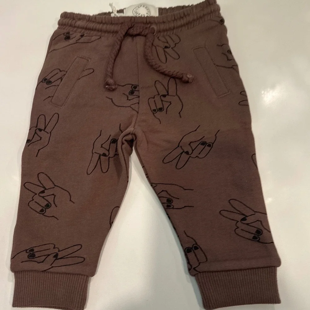 Sproet & Sprout Baby Peace Sign Henley and Jogger Set Brown W22-318 W22-413 6M